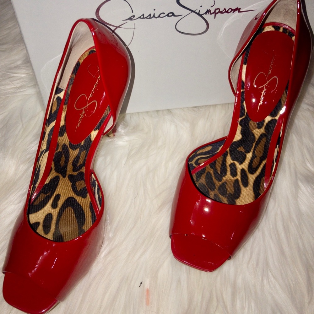 Red Patent Leather Peep-toe Heels. Jessica Simpson